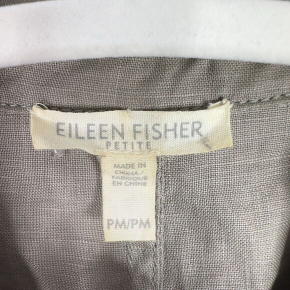 Eileen Fisher Coated Organic Linen Jacket Asymmetrical Zip Petite M Stone Moto - Picture 8 of 16